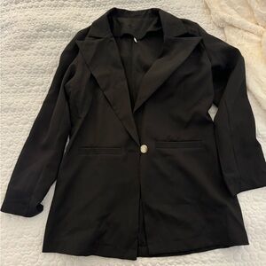 Lightweight black blazer. Single button. Unlined.